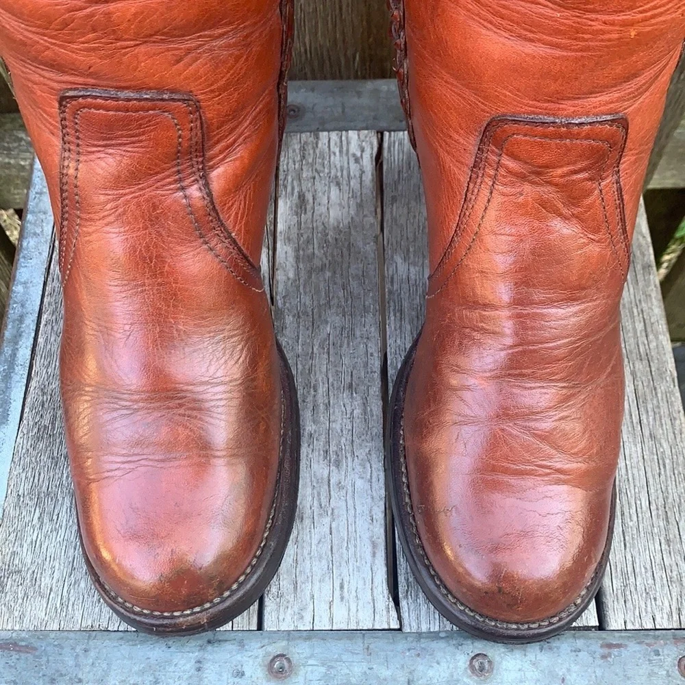 FRYE True Vintage Black Label Tall Knee High Braided Campus Brown Boots Size 7 - Picture 6 of 12